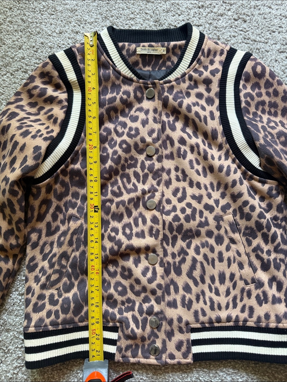 🇫🇷Prole de copine Paris brand Leopard Print Varsity Bomber Trendy Edgy Jacket S - Picture 2 of 4